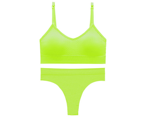 Бесшовный комплект женского белья в текстуре косичка трусы и топ 6608# Яркий Лайм M