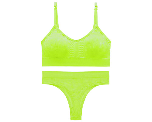 Бесшовный комплект женского белья в текстуре косичка трусы и топ 6608# Яркий Лайм M
