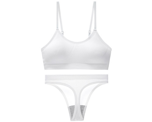 Бесшовный комплект женского белья в рубчик трусы и топ 6618# Белый L 80 ABC