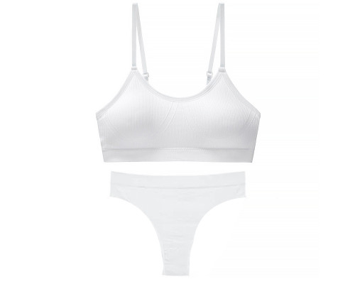 Бесшовный комплект женского белья в рубчик трусы и топ 6618# Белый XL 85 ABC