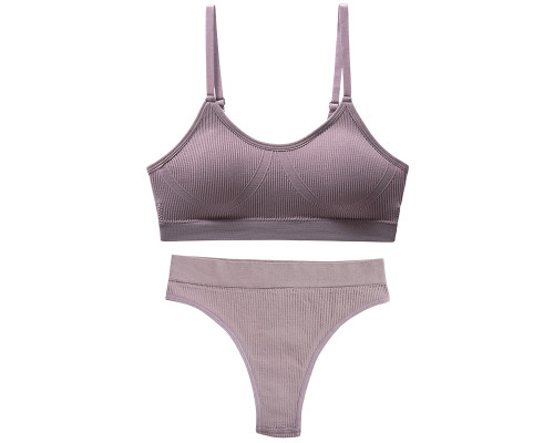 Бесшовный комплект женского белья в рубчик трусы и топ 6618# Лиловый L 80 ABC