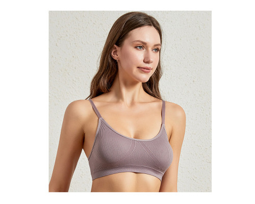 Бесшовный комплект женского белья в рубчик трусы и топ 6618# Лиловый L 80 ABC