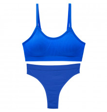 Бесшовный комплект женского белья в рубчик трусы и топ 6618# Синий L 80 ABC