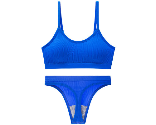 Бесшовный комплект женского белья в рубчик трусы и топ 6618# Синий L 80 ABC