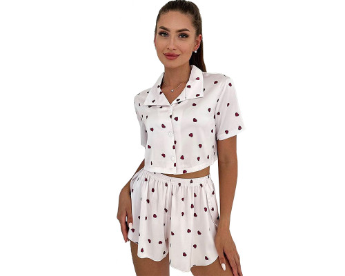 Женский комплект для дома и сна 2S5247B рубашка и шорты женская пижама белая с сердечками L