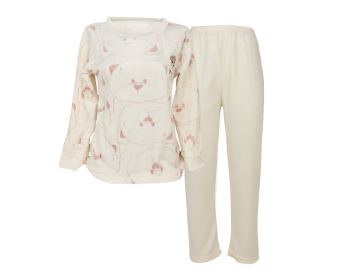 Комплект женской пижамы 301 Bear Pink рубашка с длинным рукавом и штанами теплая M