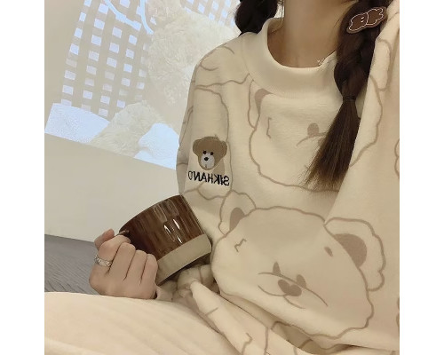 Комплект женской пижамы 305 Bear Brown рубашка с длинным рукавом и штанами фланелевая теплая XL