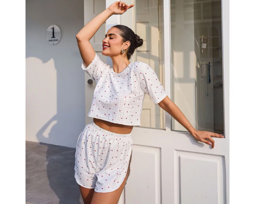Женский комплект для дома и сна SM24107AYH футболка и шорты женская пижама белая с красными сердечками L