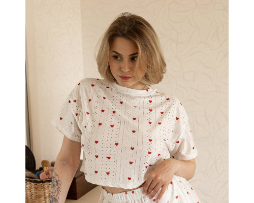 Женский комплект для дома и сна SM24107AYH футболка и шорты женская пижама белая с красными сердечками L