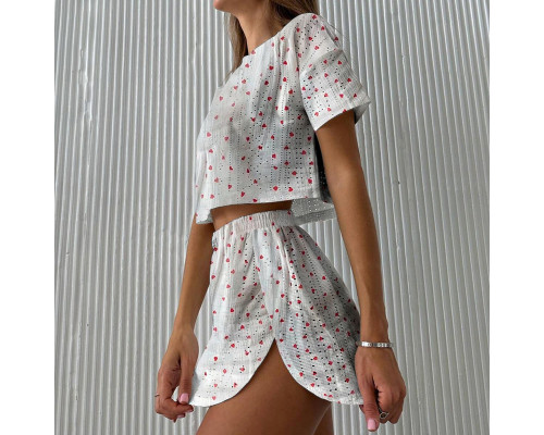 Женский комплект для дома и сна SM24107AYH футболка и шорты женская пижама белая с красными сердечками M