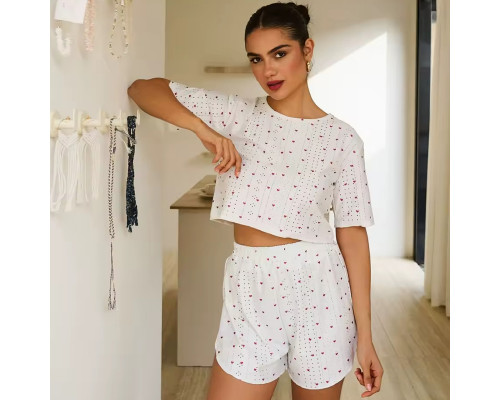 Женский комплект для дома и сна SM24107AYH футболка и шорты женская пижама белая с красными сердечками M