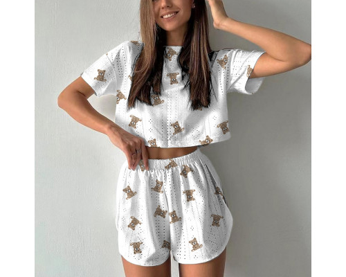 Женский комплект для дома и сна SM24107AYH футболка и шорты женская пижама белая с мишками L
