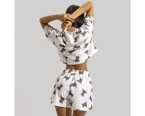 Женский комплект для дома и сна SM24107AYH футболка и шорты женская пижама белая с мишками XL