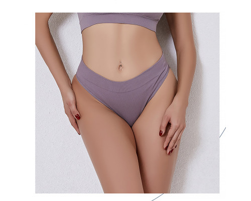 Женские бесшовные трусики бразилианы в рубчик A02# Лиловый XL