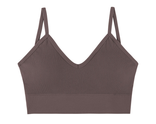Топ женский в рубчик 08WX# с нерегулируемыми брителями съемные чашечки Коричневый M 70/75 ABC