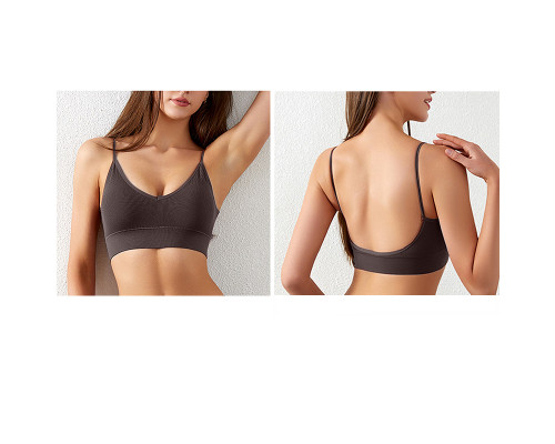 Топ женский в рубчик 08WX# с нерегулируемыми брителями съемные чашечки Коричневый M 70/75 ABC