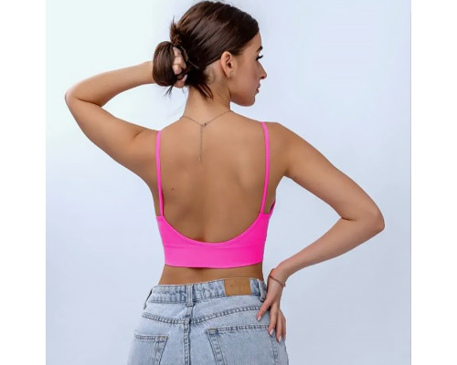Топ женский в рубчик 08WX# с нерегулируемыми брителями съемные чашечки Розовый электрик L 80 ABC