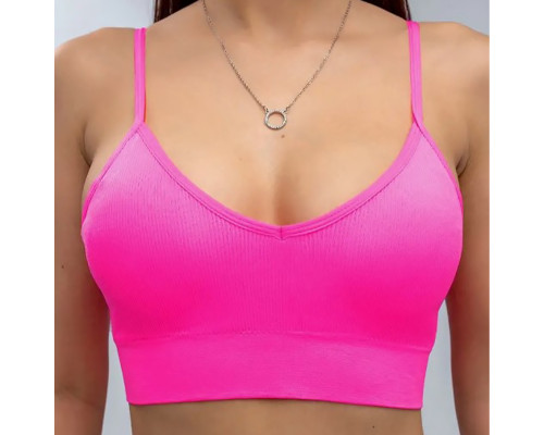 Топ женский в рубчик 08WX# с нерегулируемыми брителями съемные чашечки Розовый электрик M 70/75 ABC