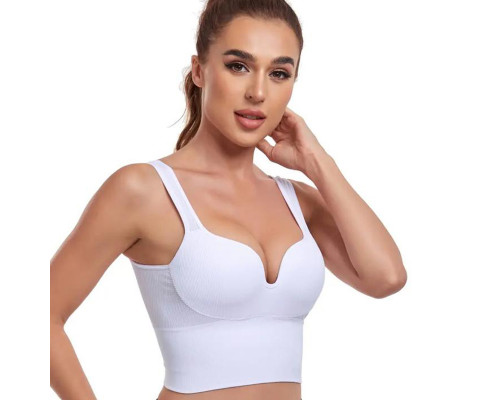 Женский 3D топ 2765# с моделирующим эфектом пушап с глубоким декольте удлиненный Белый XL