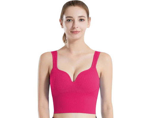 Женский 3D топ 2765# с моделирующим эфектом пушап с глубоким декольте удлиненный Розовый L