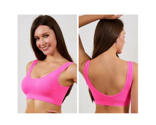 Топ женский в рубчик B01# с нерегулируемыми бретелями Розовый электрик M 70/75 ABC