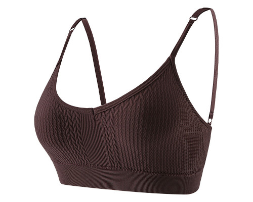 Топ женский в текстуре косичка WX6608# с регулируемыми брителями съемные чашечки Коричневый S