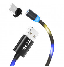 Магнитный кабель для зарядки светящийся Topk USB 1m Z-line LED Llightning Black