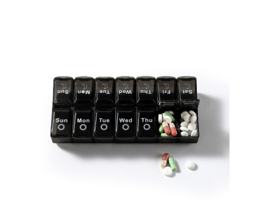 Таблетница органайзер для таблеток Day-Night на 14 отделений Black