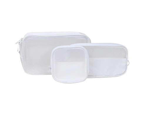Органайзер из трёх косметичек F007 несессер для хранения косметики компактный бьюти бокс переносной на молнии White