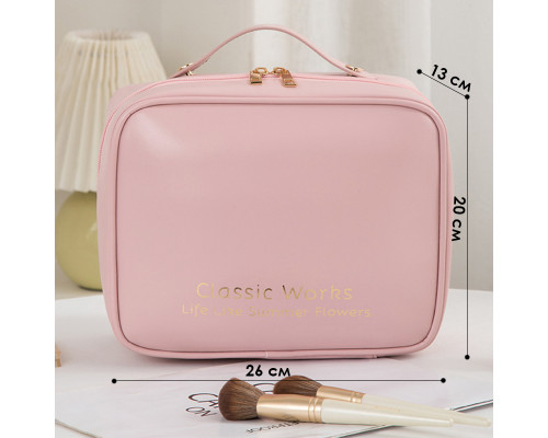 Органайзер косметичка BK-HZB-12 для хранения косметики компактный бьюти бокс переносной на молнии и с ручкой Pink