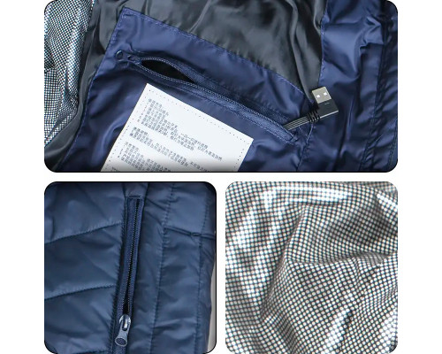 Жилетка с подогревом от повербанка USB M01-9S Blue 9 зон подогрева для туризма рыбалки активного отдыха 5XL