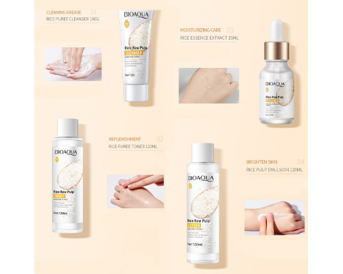 Набор по уходу за лицом Bioaqua Rice Raw Pulp Set 6 в 1 омолаживающий с экстрактом риса