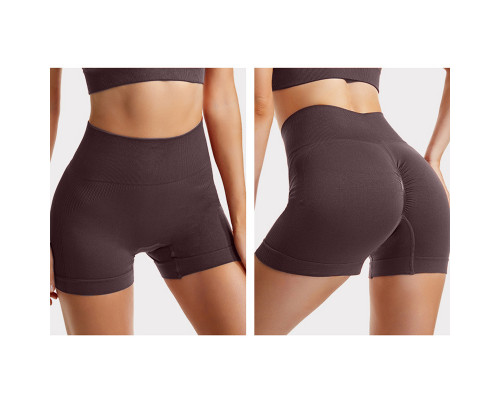 Шорты женские 1802# бесшовные для фитнеса пуш ап push up Коричневый M