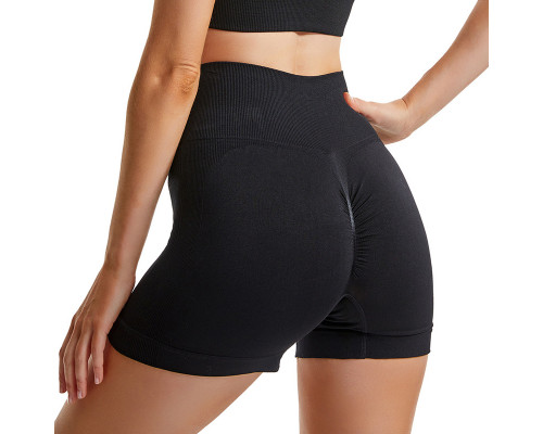 Шорты женские 1802# бесшовные для фитнеса пуш ап push up Черный L