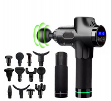 Ударний перкусійний масажер Massage Gun Max - 30 режимів +12 насадок + запасна батарея + кейс (Чорний)