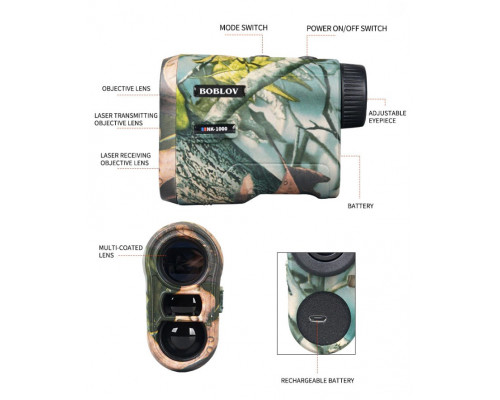 Професійний водонепроникний лазерний дальномір Boblov NK-1000 з вимірюванням кута та швидкості до 1000 метрів.