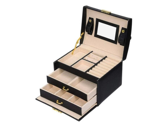 Шкатулка Casegrace SP-01111 для украшений и ювелирных изделий трехуровневая с зеркалом Black