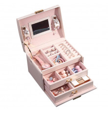Шкатулка Casegrace SP-01111 для украшений и ювелирных изделий трехуровневая с зеркалом Pink