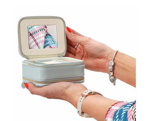 Шкатулка Casegrace SP-01167 для украшений и ювелирных изделий портативная с зеркалом и двойной молнией 11,5*8,5*5 см Blue