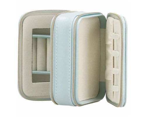 Шкатулка Casegrace SP-01167 для украшений и ювелирных изделий портативная с зеркалом и двойной молнией 11,5*8,5*5 см Blue