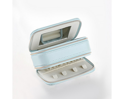 Шкатулка Casegrace SP-01167 для украшений и ювелирных изделий портативная с зеркалом и двойной молнией 11,5*8,5*5 см Blue