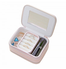Шкатулка Casegrace SP-01167 для украшений и ювелирных изделий портативная с зеркалом и двойной молнией 11,5*8,5*5 см Pink