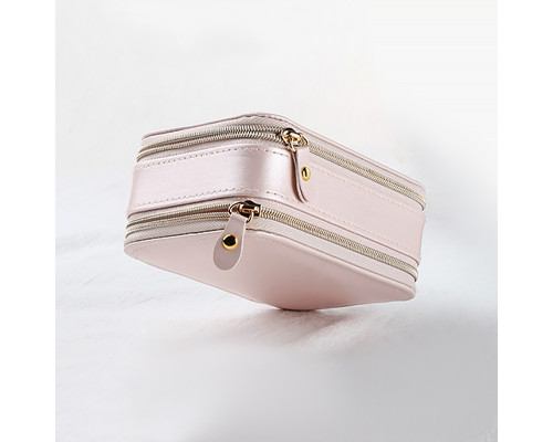 Шкатулка Casegrace SP-01167 для украшений и ювелирных изделий портативная с зеркалом и двойной молнией 11,5*8,5*5 см Pink