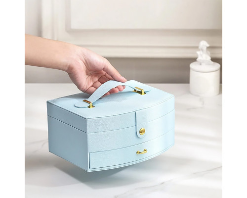 Шкатулка Casegrace SP-01245 для украшений и ювелирных изделий двохуровневая с зеркалом и ручкой 20*15*10 см Blue