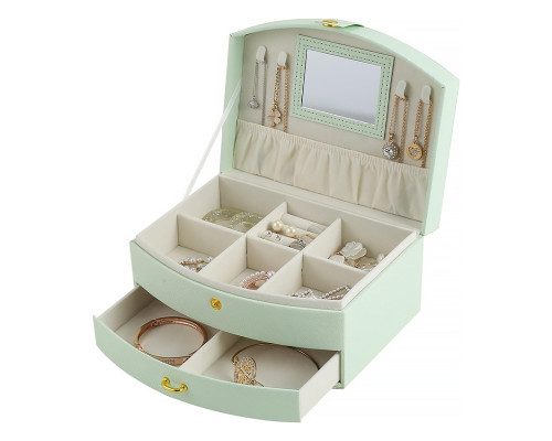 Шкатулка Casegrace SP-01245 для украшений и ювелирных изделий двохуровневая с зеркалом и ручкой 20*15*10 см Tiffany