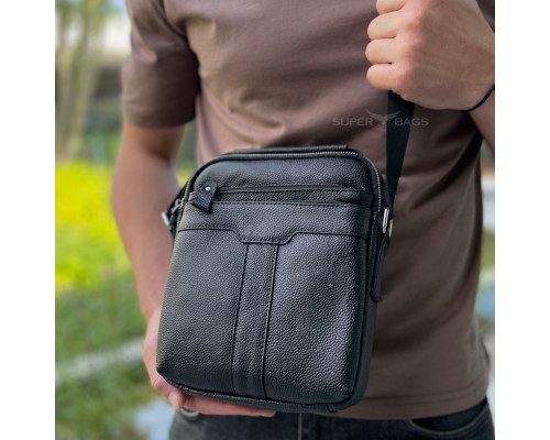 Шкіряна чоловіча сумка-барсетка 21х25х6, месенджер з ручкою Tiding Bag 73957 чорна