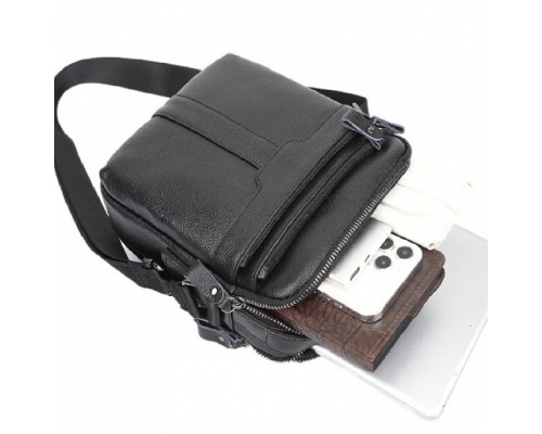 Шкіряна чоловіча сумка-барсетка 21х25х6, месенджер з ручкою Tiding Bag 73957 чорна