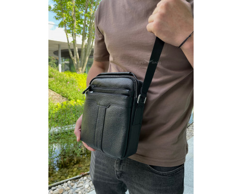 Шкіряна чоловіча сумка-барсетка 21х25х6, месенджер з ручкою Tiding Bag 73957 чорна