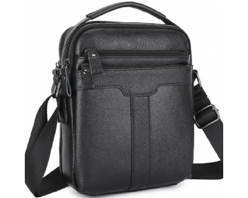 Чоловіча шкіряна сумка-месенджер 21х25х6, барсетка через плече Tiding Bag A25-3278A Чорна