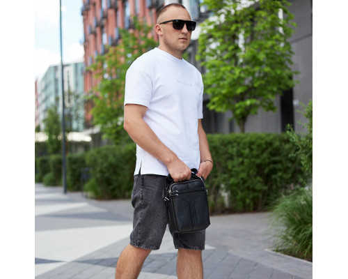 Чоловіча шкіряна сумка-месенджер 21х25х6, барсетка через плече Tiding Bag A25-3278A Чорна